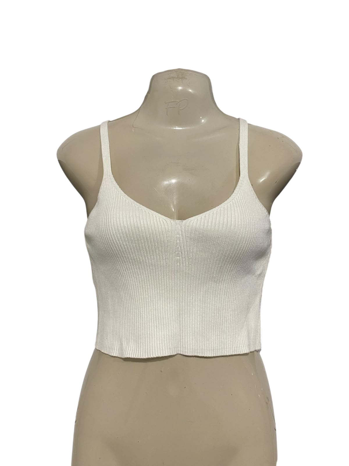 ZARA |S| BUST 15| A60| WHITE RIBBED SPAGHETTI-STRAP TECHNICAL UTILITY CROP TOP