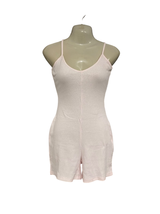 MESHKI |XS| BUST 15| A60| LIGHT PINK RIBBED SPAGHETTI-STRAP TECHNICAL UTILITY ROMPER