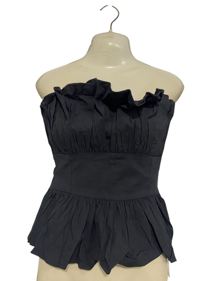 BILLY |M| BUST 18| A60| BLACK STRAPLESS RUFFLED TECHNICAL UTILITY PEPLUM TOP