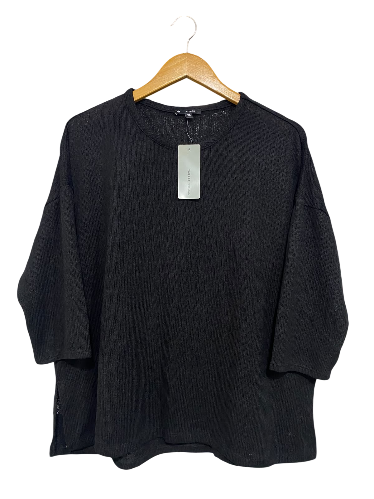 TARGET ACTIVE |XL| BUST 23| A60| BLACK OVERSIZED CREW-NECK THREE-QUARTER SLEEVE TECHNICAL UTILITY SWEATER