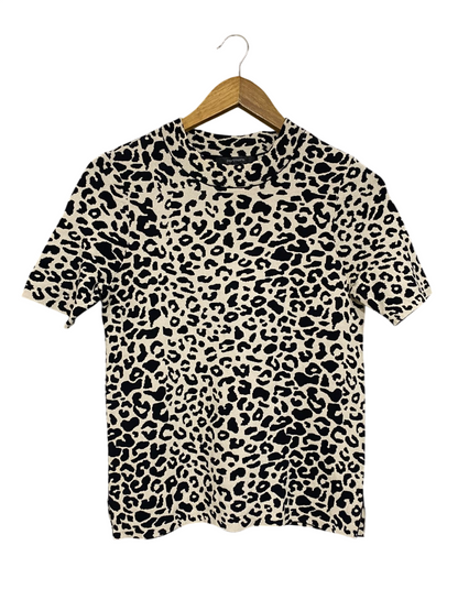 PORTMANS |XS| BUST 16| A60| LEOPARD PRINT MOCK-NECK SHORT-SLEEVE TECHNICAL UTILITY TOP