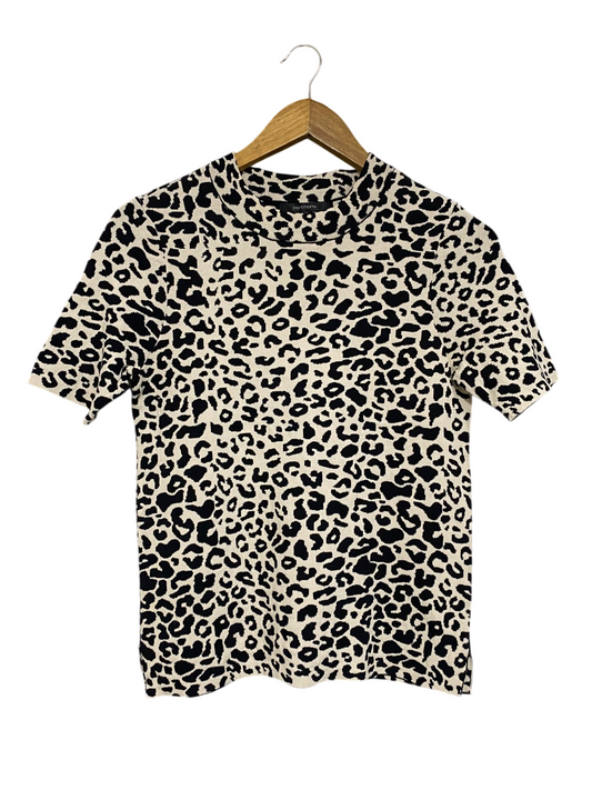 PORTMANS |XS| BUST 16| A60| LEOPARD PRINT MOCK-NECK SHORT-SLEEVE TECHNICAL UTILITY TOP