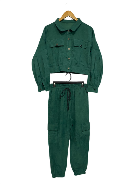 SHEIN |L| A60| EMERALD GREEN SUEDE-FINISH TWO-PIECE TECHNICAL UTILITY SET