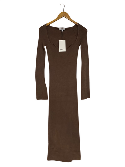 DAZIE |S| BUST 12| A60| BROWN SWEETHEART-NECK LONG-SLEEVE TECHNICAL UTILITY MIDI DRESS