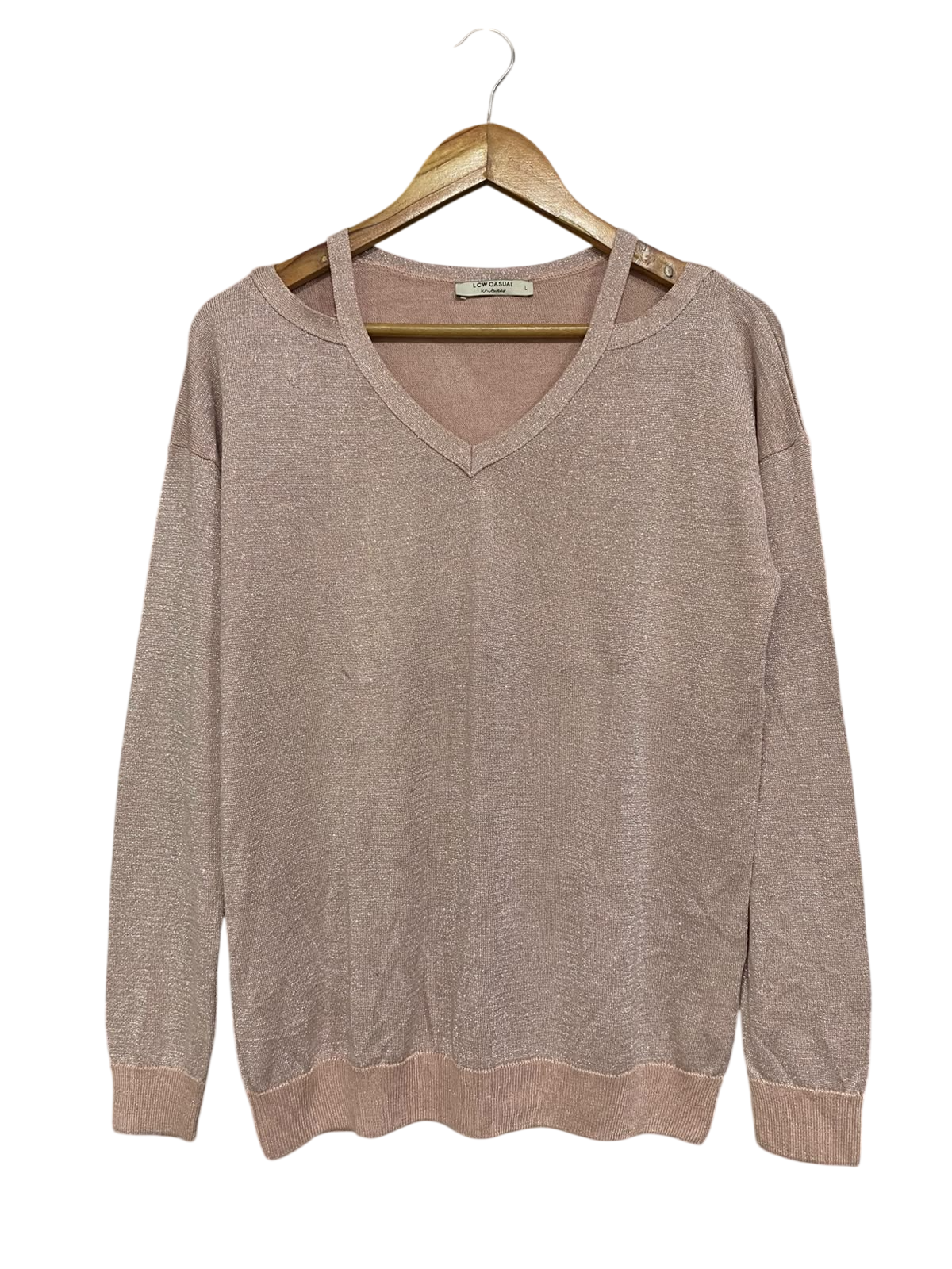 LCW CASUAL |L| BUST 20| A60| ROSE GOLD METALLIC COLD-SHOULDER TECHNICAL UTILITY SWEATER