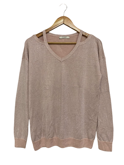 LCW CASUAL |L| BUST 20| A60| ROSE GOLD METALLIC COLD-SHOULDER TECHNICAL UTILITY SWEATER