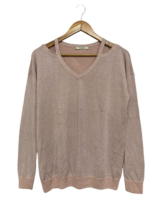 LCW CASUAL |L| BUST 20| A60| ROSE GOLD METALLIC COLD-SHOULDER TECHNICAL UTILITY SWEATER