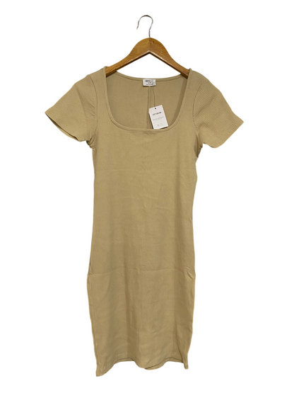 COTTON ON |S| BUST 14| A60| BEIGE SQUARE-NECK SHORT-SLEEVE TECHNICAL UTILITY MINI DRESS