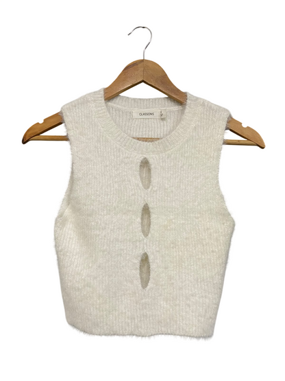 GLASSONS |S| BUST 13| A60| OFF-WHITE FLUFFY CUTOUT TECHNICAL UTILITY CROP TOP