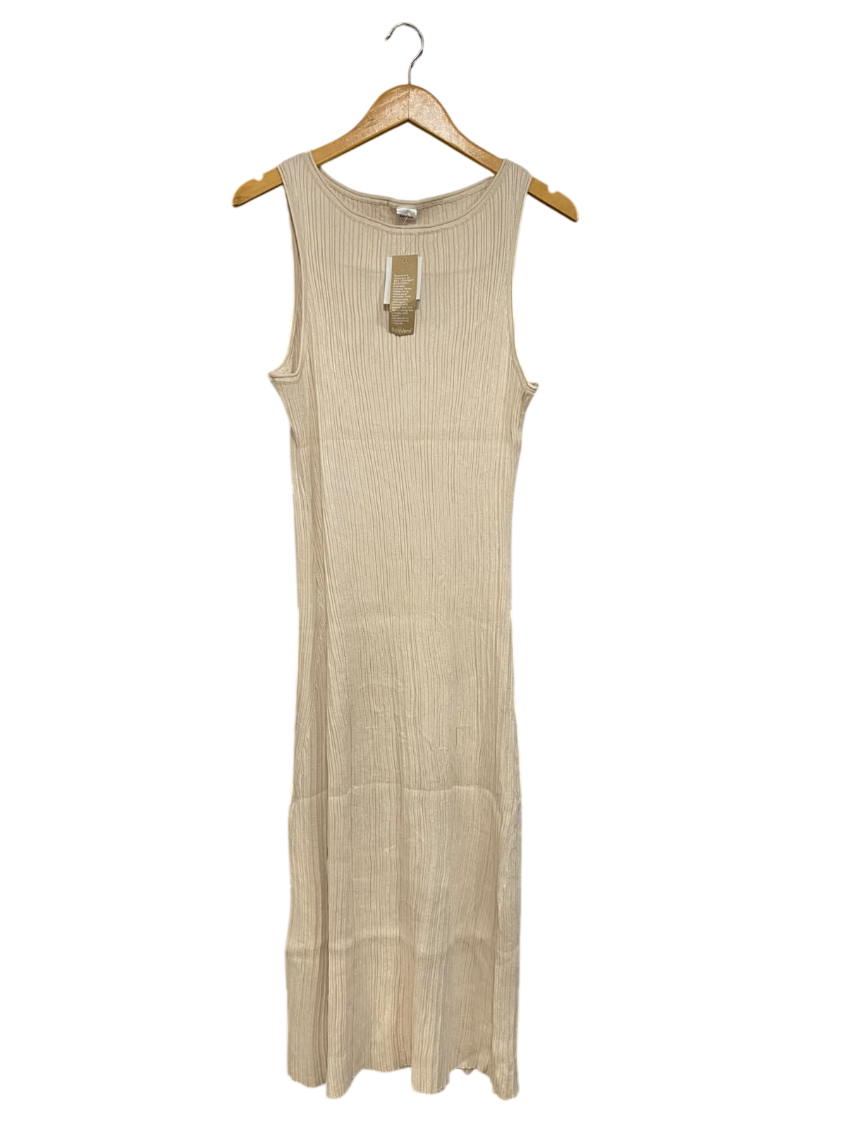 ANKO |S| BUST 16| A61| BEIGE RIBBED SLEEVELESS TECHNICAL UTILITY MIDI DRESS