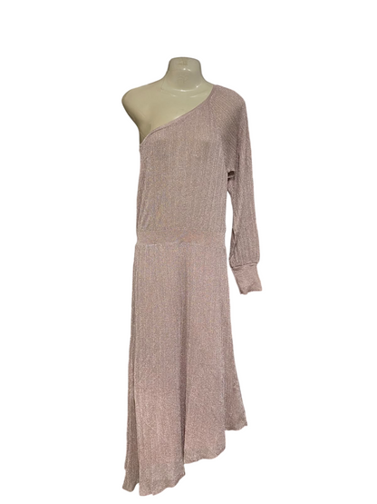 ZARA |S| BUST 15| A61| MAUVE METALLIC ONE-SHOULDER TECHNICAL UTILITY MIDI DRESS