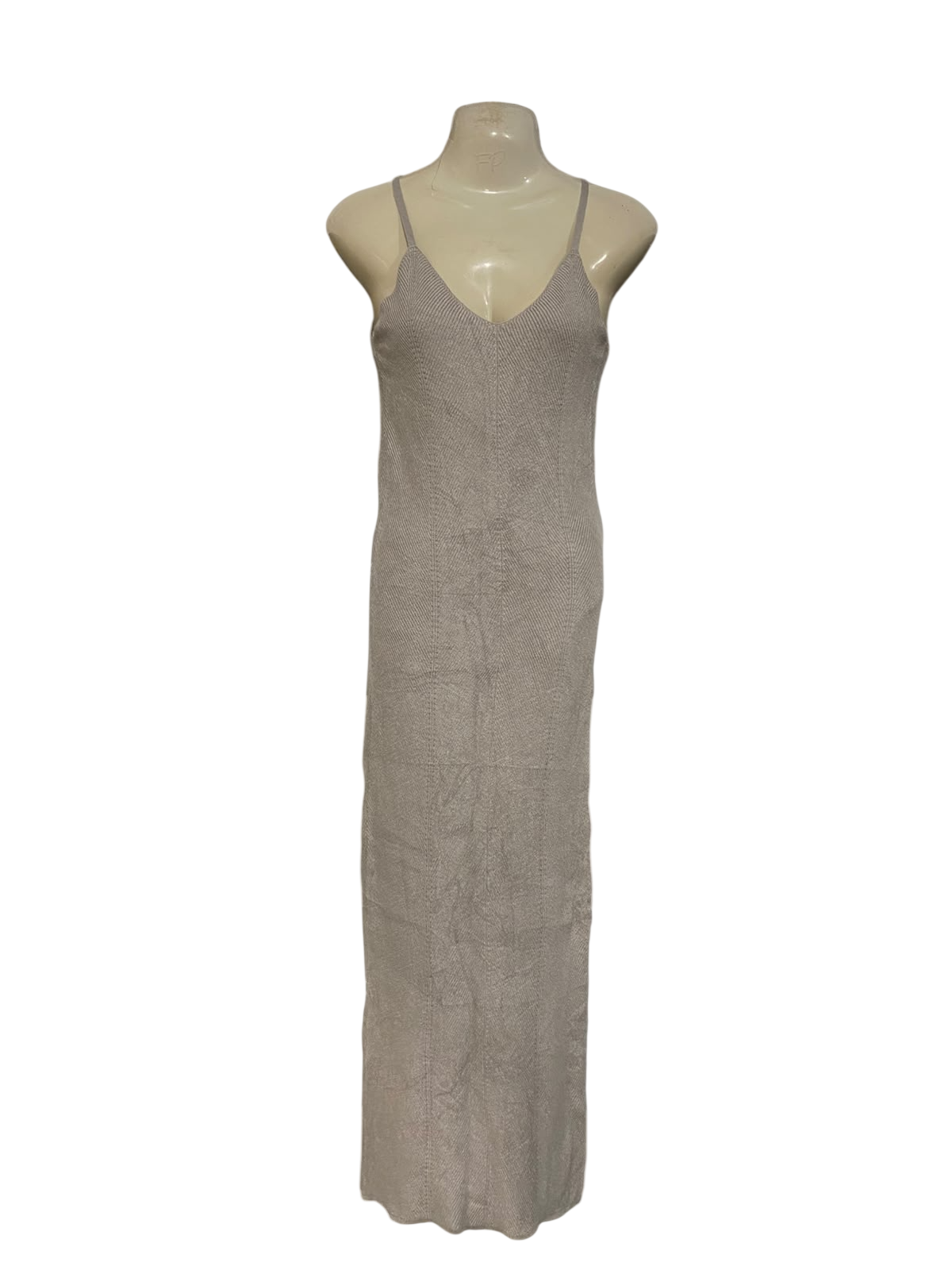 FRESHMAN |XS| BUST 14| A61| GREY METALLIC RIBBED CAMI TECHNICAL UTILITY MAXI DRESS