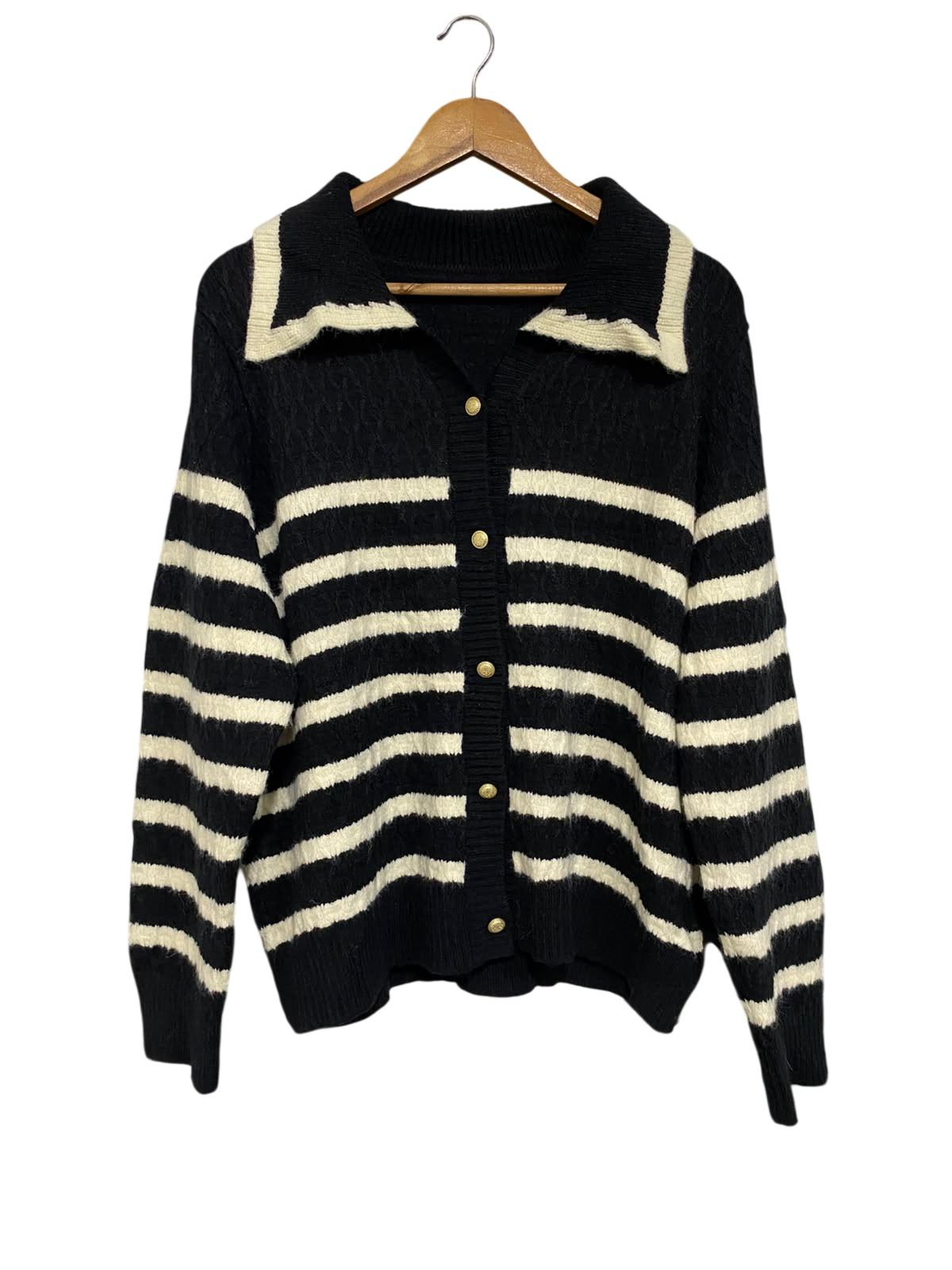 MAXIXI |XL| BUST 22| A61| BLACK AND WHITE STRIPED COLLARED TECHNICAL UTILITY CARDIGAN