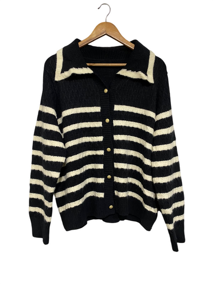MAXIXI |XL| BUST 22| A61| BLACK AND WHITE STRIPED COLLARED TECHNICAL UTILITY CARDIGAN