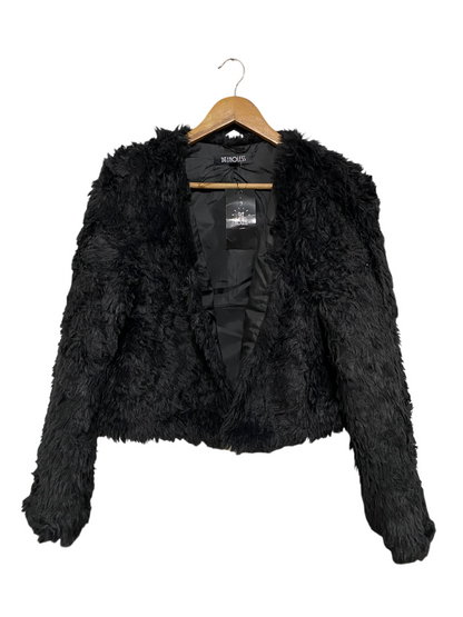 NOLESS |S| BUST 21| A61| BLACK FAUX-FUR PLUSH TECHNICAL UTILITY JACKET