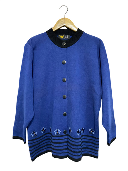 JINDIE |XL| BUST 23| A61| BLUE FLOWER-EMBROIDERED TECHNICAL UTILITY CARDIGAN
