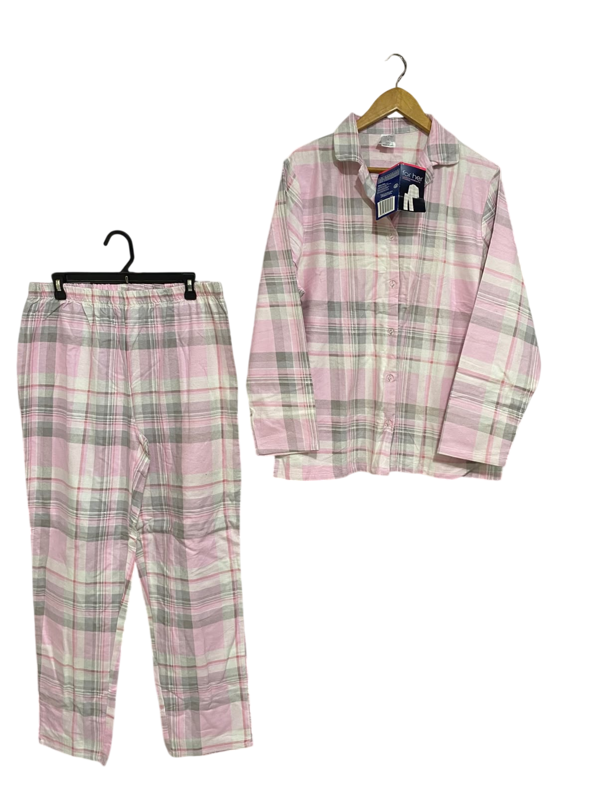 FOR HER |L| A61| PINK AND GREY PLAID PATTERNED TECHNICAL UTILITY LOUNGE SET