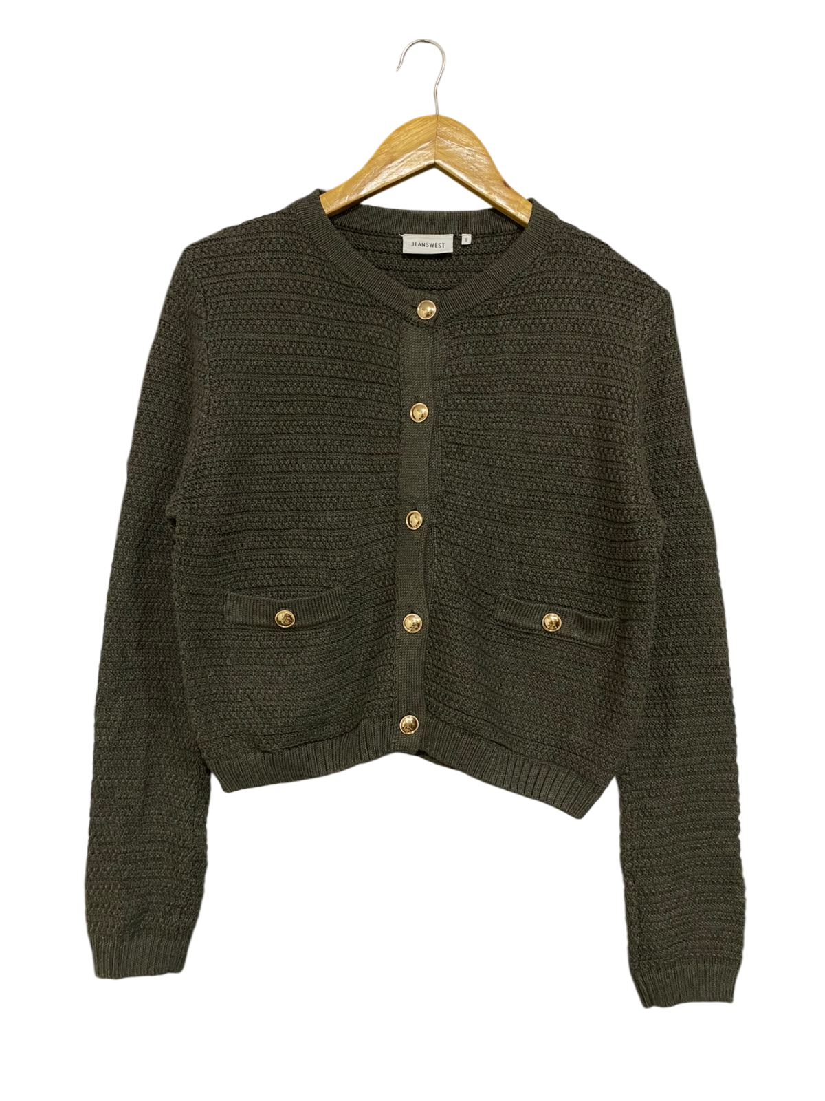 JEANS WEST |S| BUST 20| A61| OLIVE GREEN TEXTURED TECHNICAL UTILITY CARDIGAN