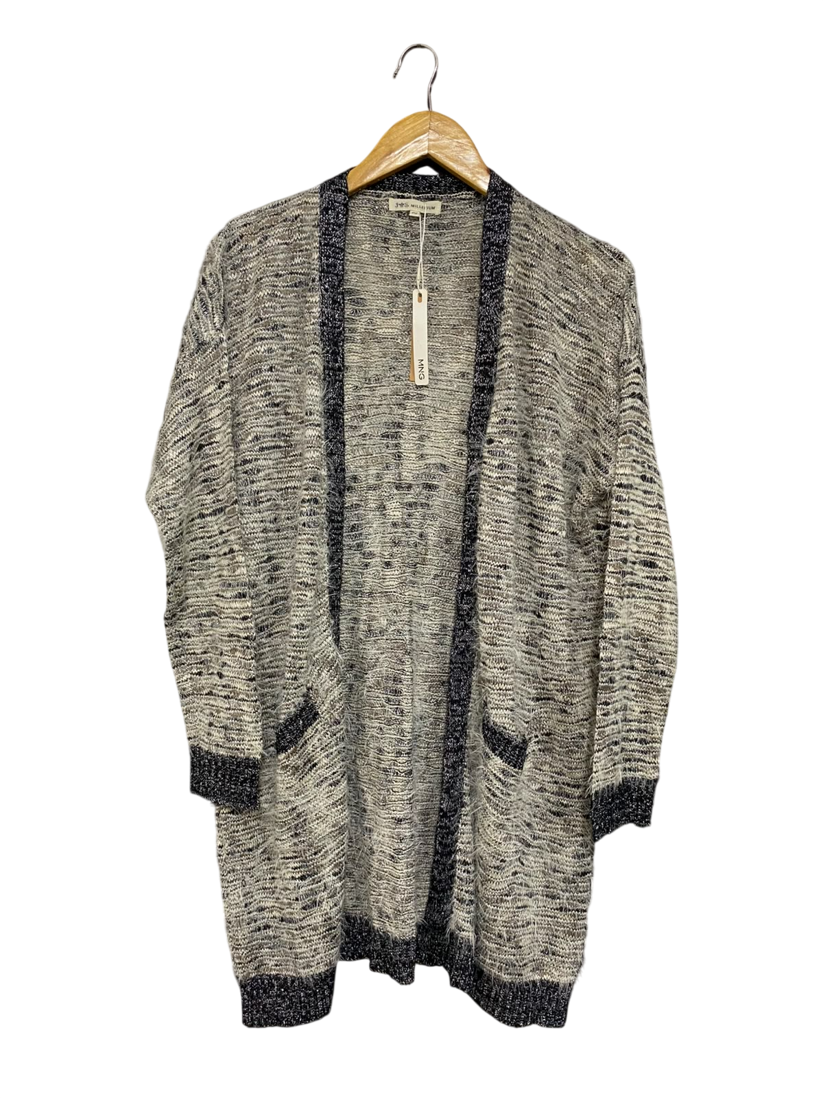 MILLENIUM |XL| BUST 23| A61| GREY AND BLACK MARLED OPEN-FRONT TECHNICAL UTILITY CARDIGAN