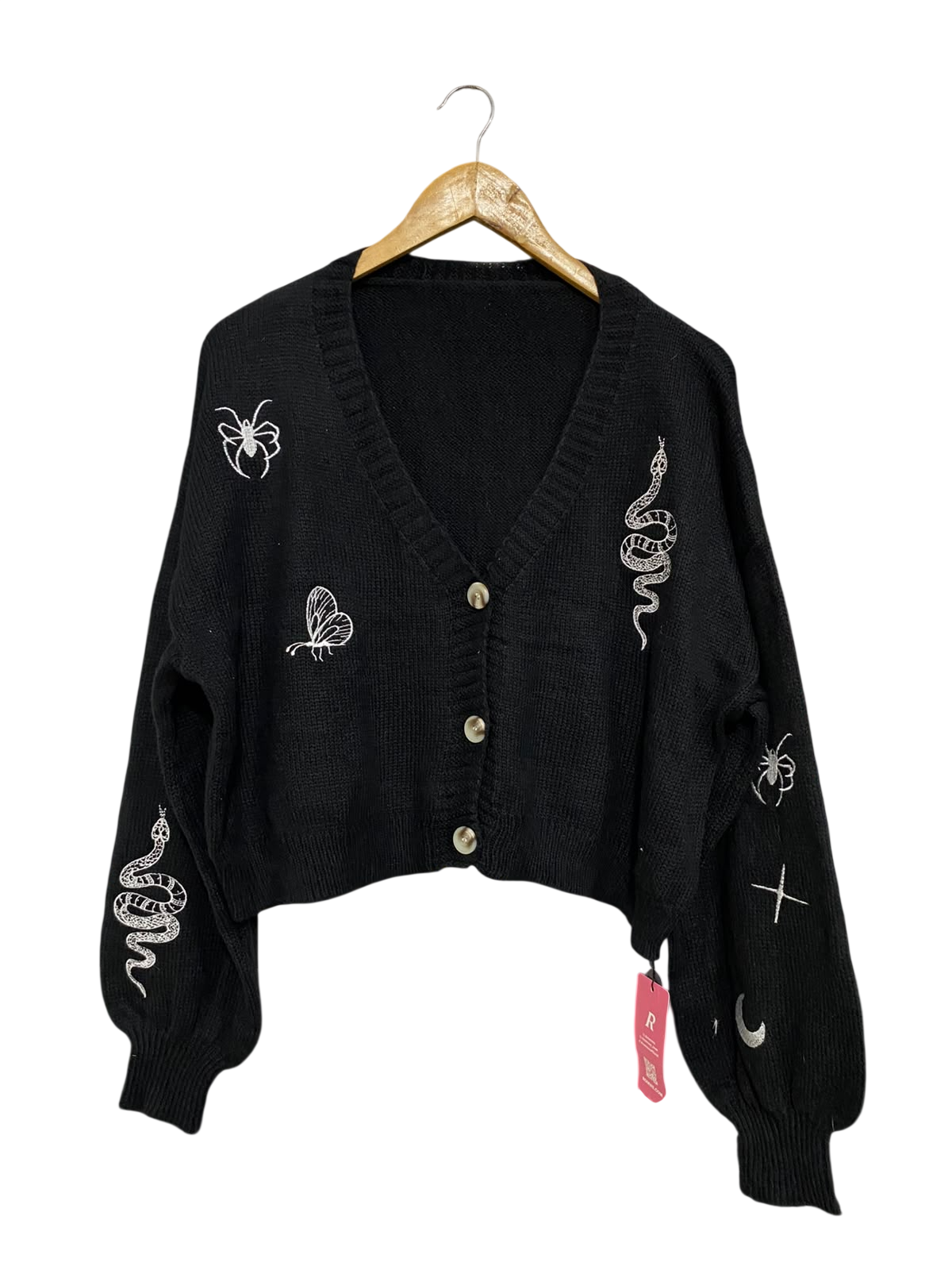 ROMWE |XL| BUST 24| A61| BLACK EMBROIDERED MOTIF CROPPED TECHNICAL UTILITY CARDIGAN