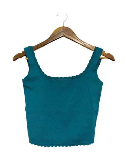 ZARA |S| BUST 14| A61| TEAL SQUAR-NECK SCALLOPED TECHNICAL UTILITY CROP TOP