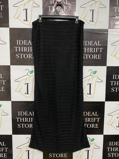 ANKO |XL| WAIST 34| A61| BLACK CROCHET-KNIT OPEN-WORK TECHNICAL UTILITY MIDI SKIRT