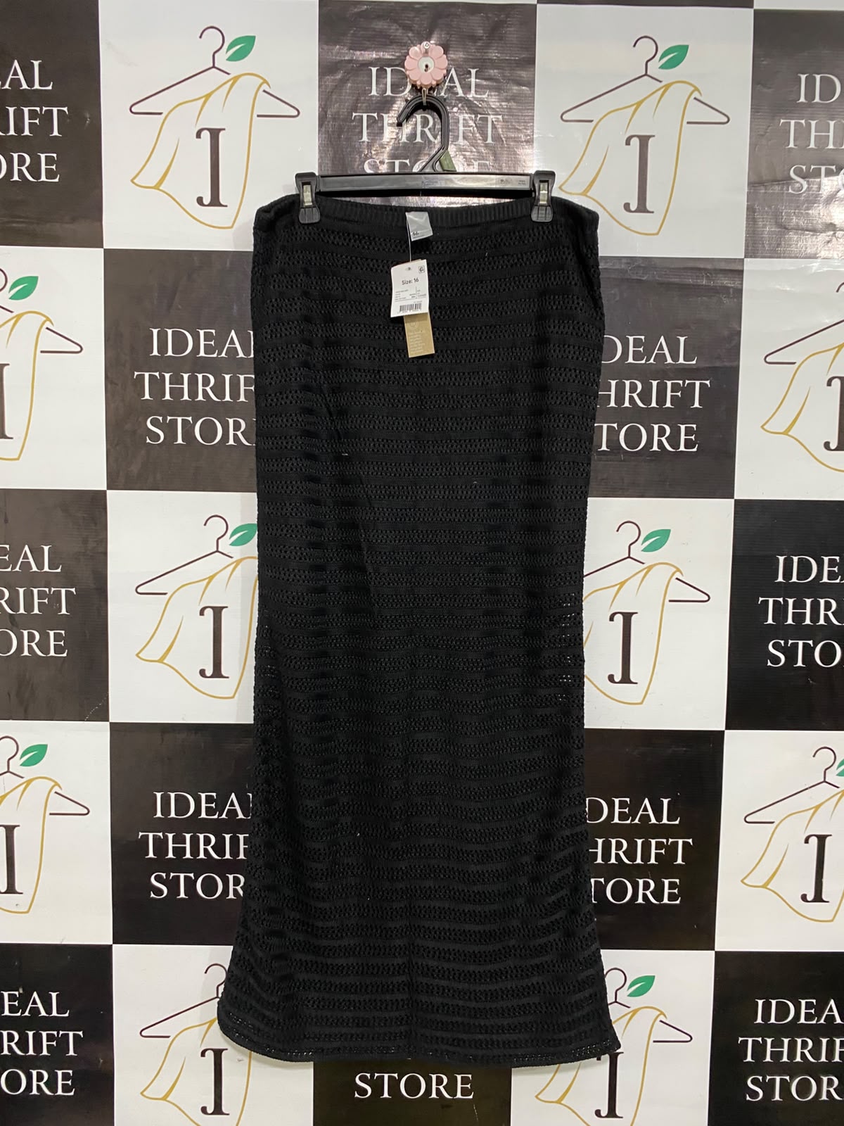 ANKO |XL| WAIST 34| A61| BLACK CROCHET-KNIT OPEN-WORK TECHNICAL UTILITY MIDI SKIRT
