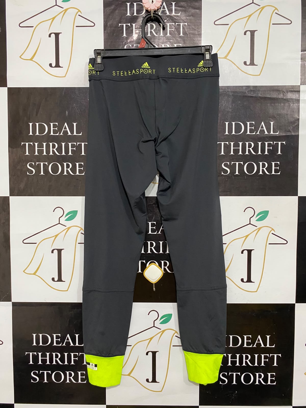 ADIDAS |S| WAIST 26| A61| GREY AND LIME GREEN PERFORMANCE TECHNICAL UTILITY LEGGINGS