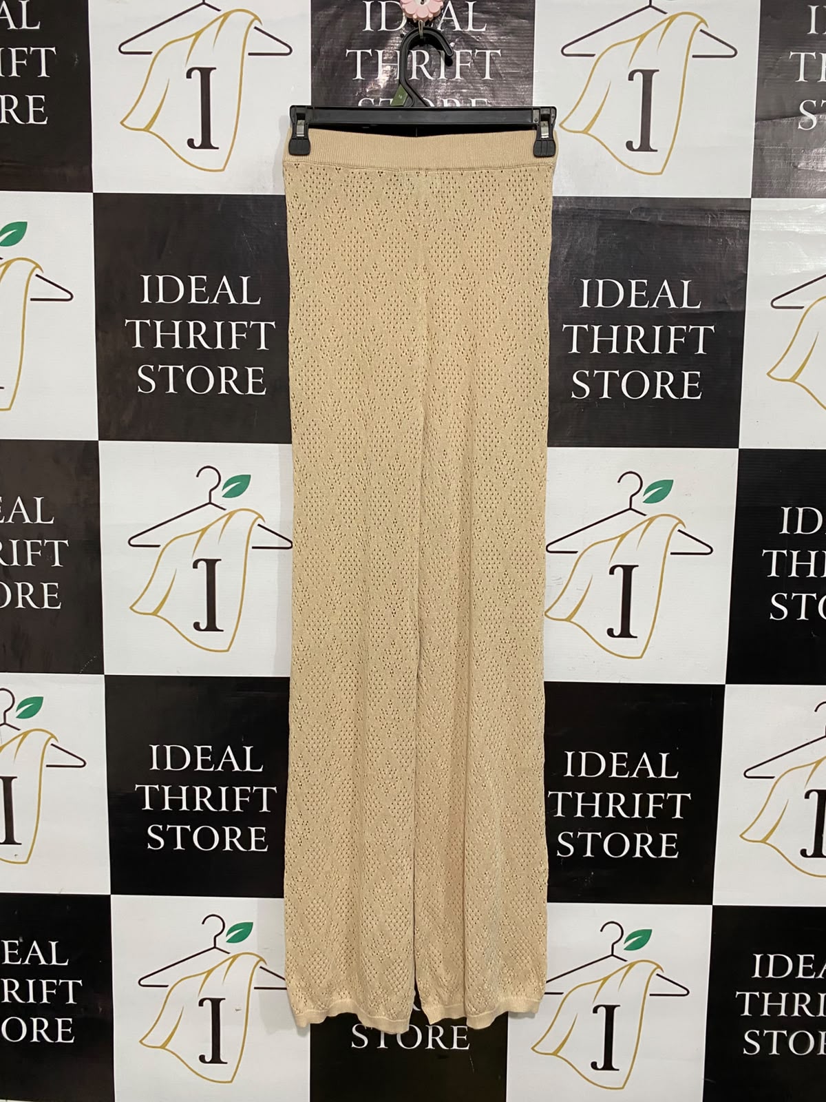 RHYTHM |XS| WAIST 24| A61| BEIGE CROCHET-KNIT OPEN-WORK TECHNICAL UTILITY TROUSERS