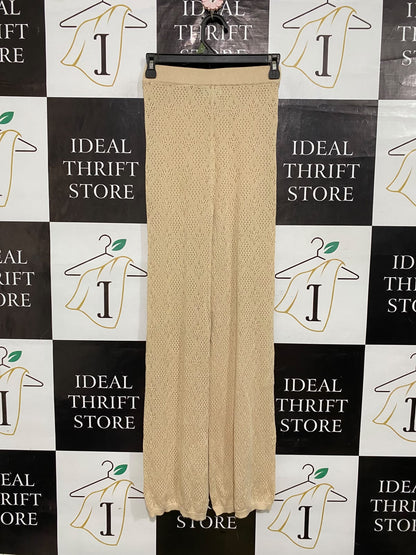 RHYTHM |XS| WAIST 24| A61| BEIGE CROCHET-KNIT OPEN-WORK TECHNICAL UTILITY TROUSERS