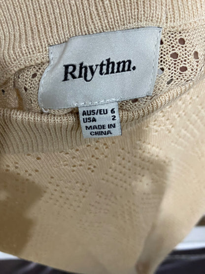 RHYTHM |XS| WAIST 24| A61| BEIGE CROCHET-KNIT OPEN-WORK TECHNICAL UTILITY TROUSERS
