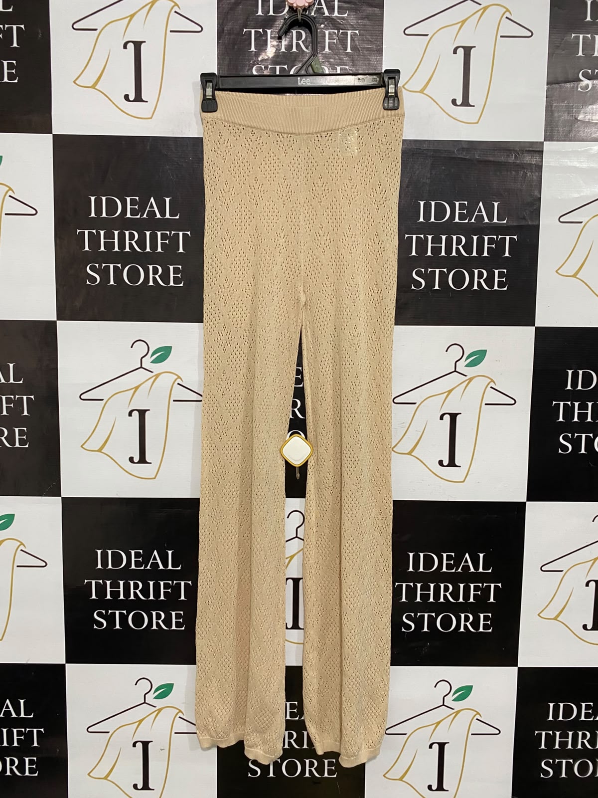 RHYTHM |XS| WAIST 24| A61| BEIGE CROCHET-KNIT OPEN-WORK TECHNICAL UTILITY TROUSERS