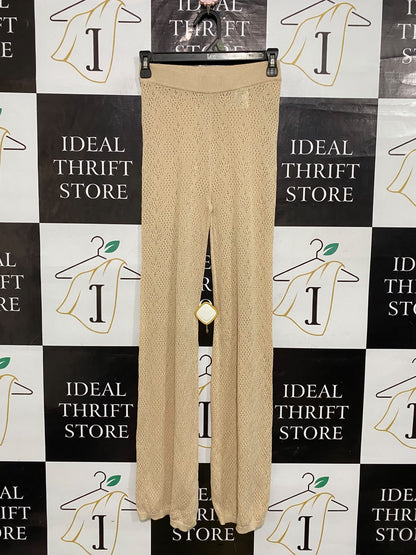 RHYTHM |XS| WAIST 24| A61| BEIGE CROCHET-KNIT OPEN-WORK TECHNICAL UTILITY TROUSERS
