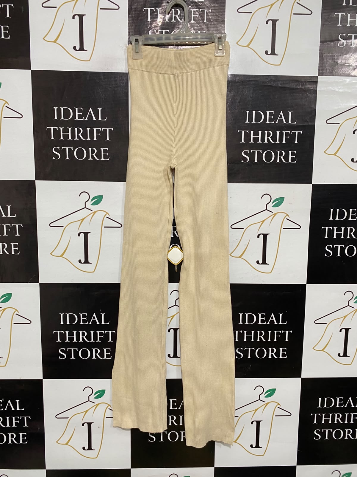 MOSSMAN |XXS| WAIST 21| A61| BEIGE RIBBED STRAIGHT-LEG TECHNICAL UTILITY TROUSERS
