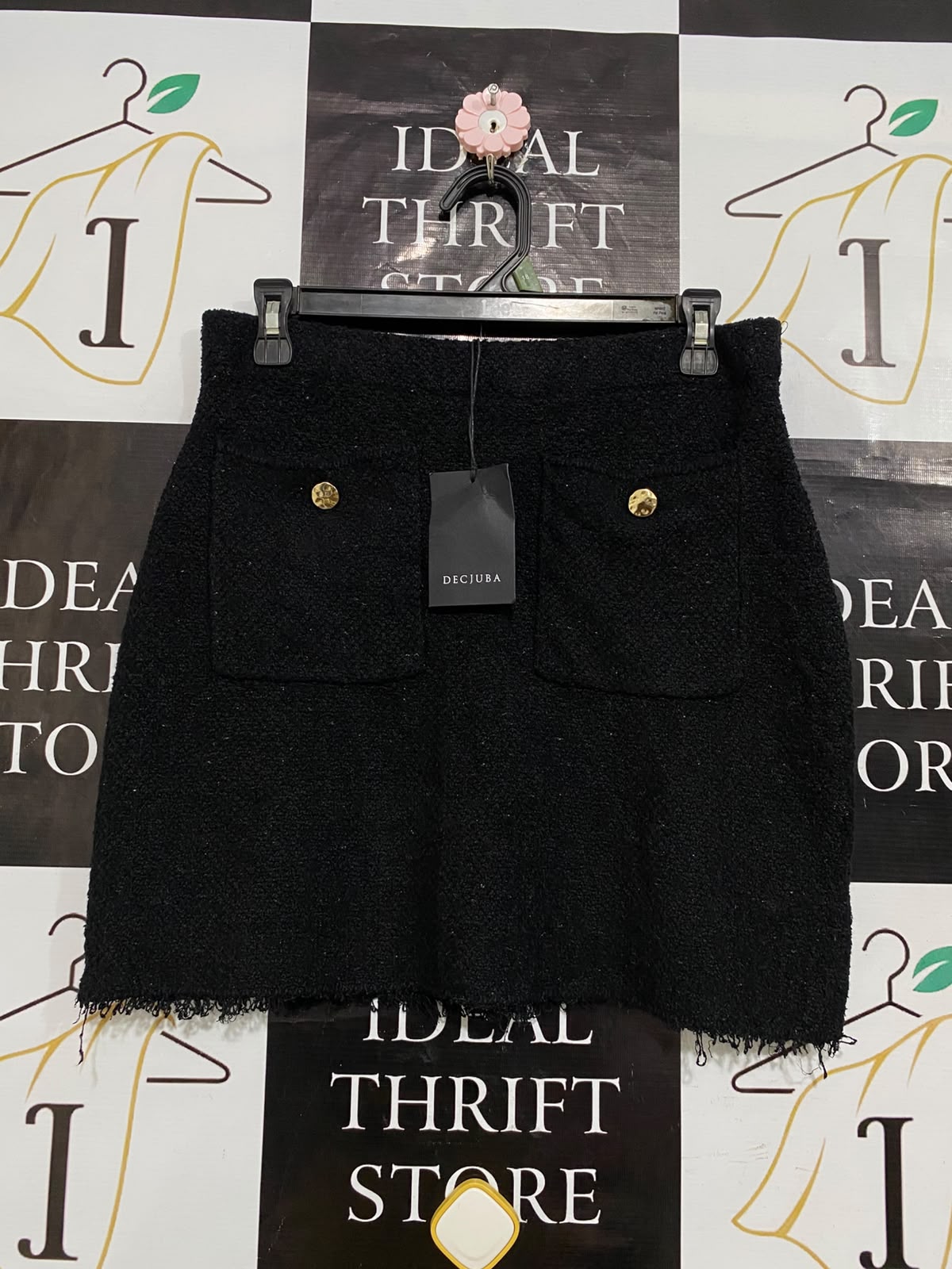 DECJUBA |S|WAIST 30| A61| BLACK TWEED TECHNICAL UTILITY MINI SKIRT