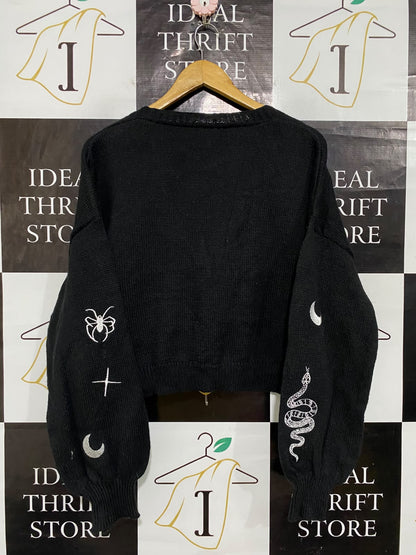 ROMWE |XL| BUST 24| A61| BLACK EMBROIDERED MOTIF CROPPED TECHNICAL UTILITY CARDIGAN