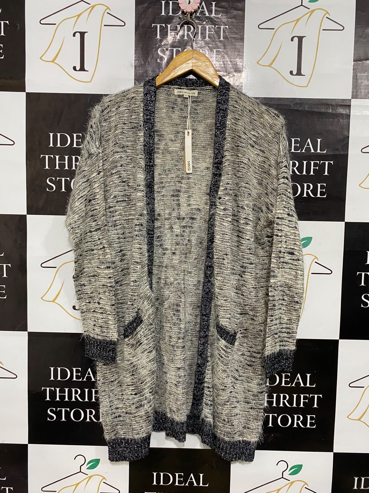 MILLENIUM |XL| BUST 23| A61| GREY AND BLACK MARLED OPEN-FRONT TECHNICAL UTILITY CARDIGAN