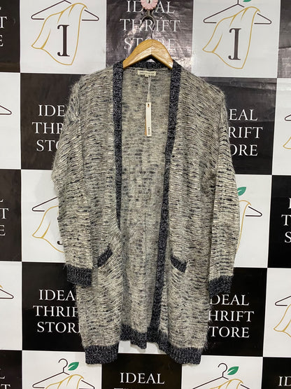 MILLENIUM |XL| BUST 23| A61| GREY AND BLACK MARLED OPEN-FRONT TECHNICAL UTILITY CARDIGAN