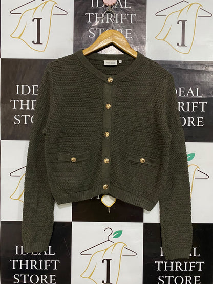 JEANS WEST |S| BUST 20| A61| OLIVE GREEN TEXTURED TECHNICAL UTILITY CARDIGAN