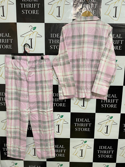 FOR HER |L| A61| PINK AND GREY PLAID PATTERNED TECHNICAL UTILITY LOUNGE SET