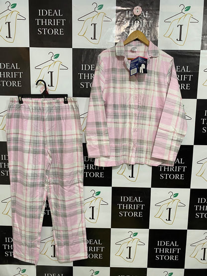 FOR HER |L| A61| PINK AND GREY PLAID PATTERNED TECHNICAL UTILITY LOUNGE SET