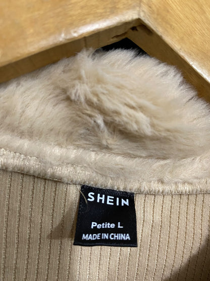 SHEIN |S| BUST 16| A61| BEIGE CORDUROY FAUX-FUR TRIM TECHNICAL UTILITY ZIP-UP JACKET