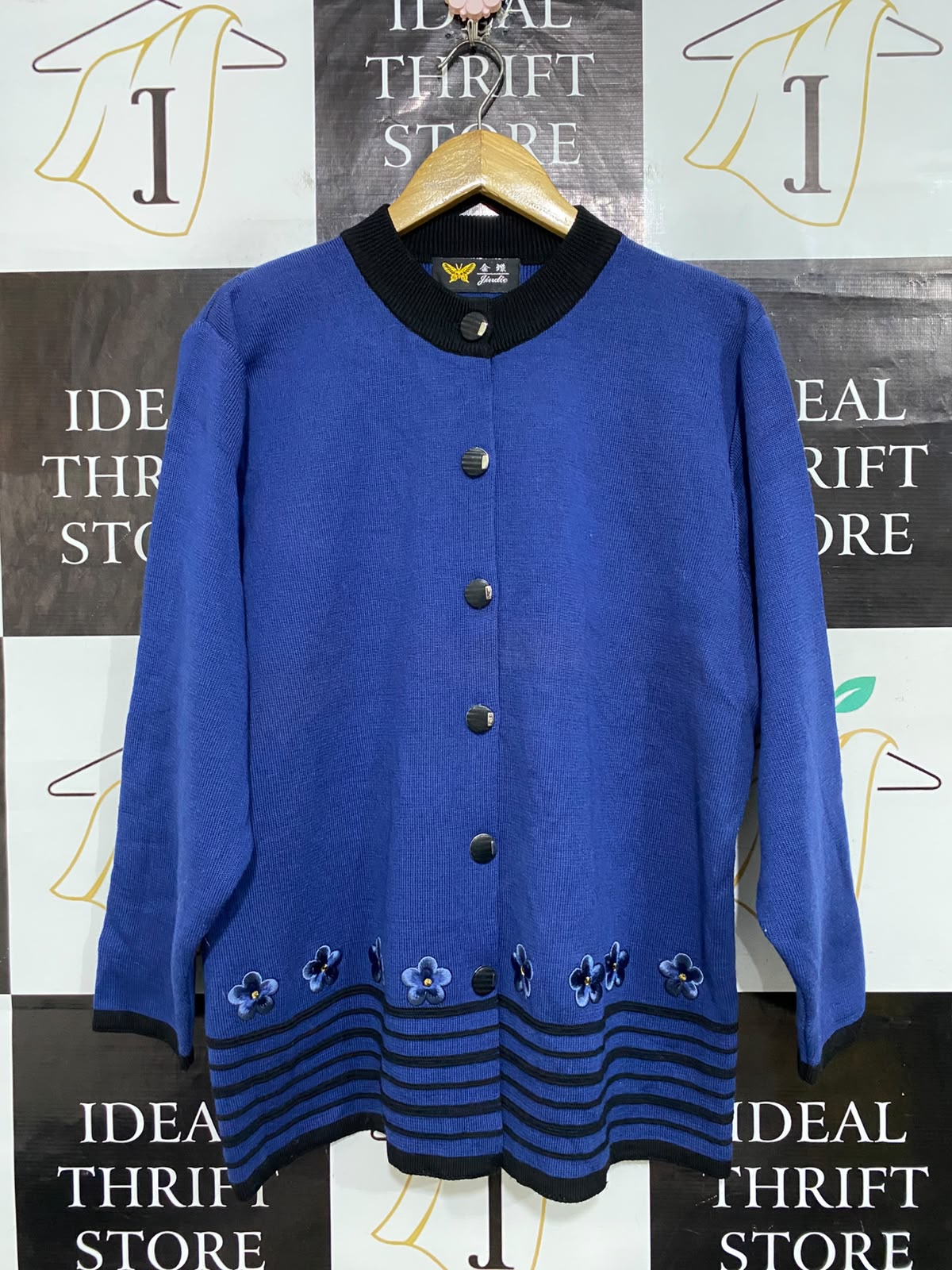 JINDIE |XL| BUST 23| A61| BLUE FLOWER-EMBROIDERED TECHNICAL UTILITY CARDIGAN