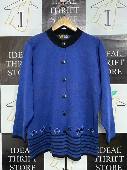 JINDIE |XL| BUST 23| A61| BLUE FLOWER-EMBROIDERED TECHNICAL UTILITY CARDIGAN