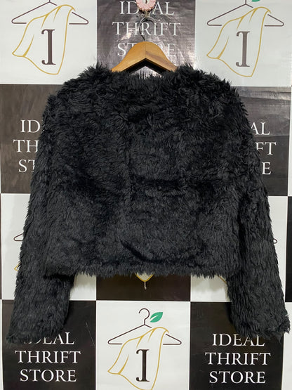 NOLESS |S| BUST 21| A61| BLACK FAUX-FUR PLUSH TECHNICAL UTILITY JACKET
