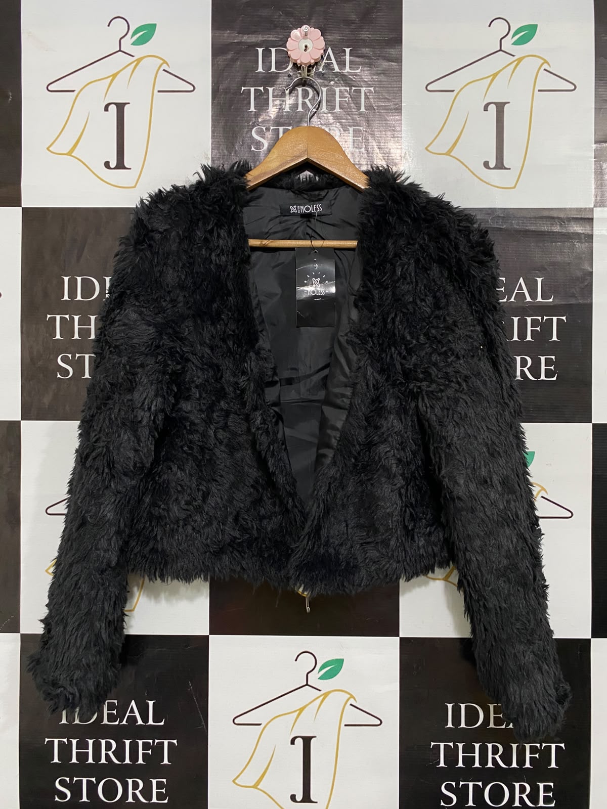 NOLESS |S| BUST 21| A61| BLACK FAUX-FUR PLUSH TECHNICAL UTILITY JACKET