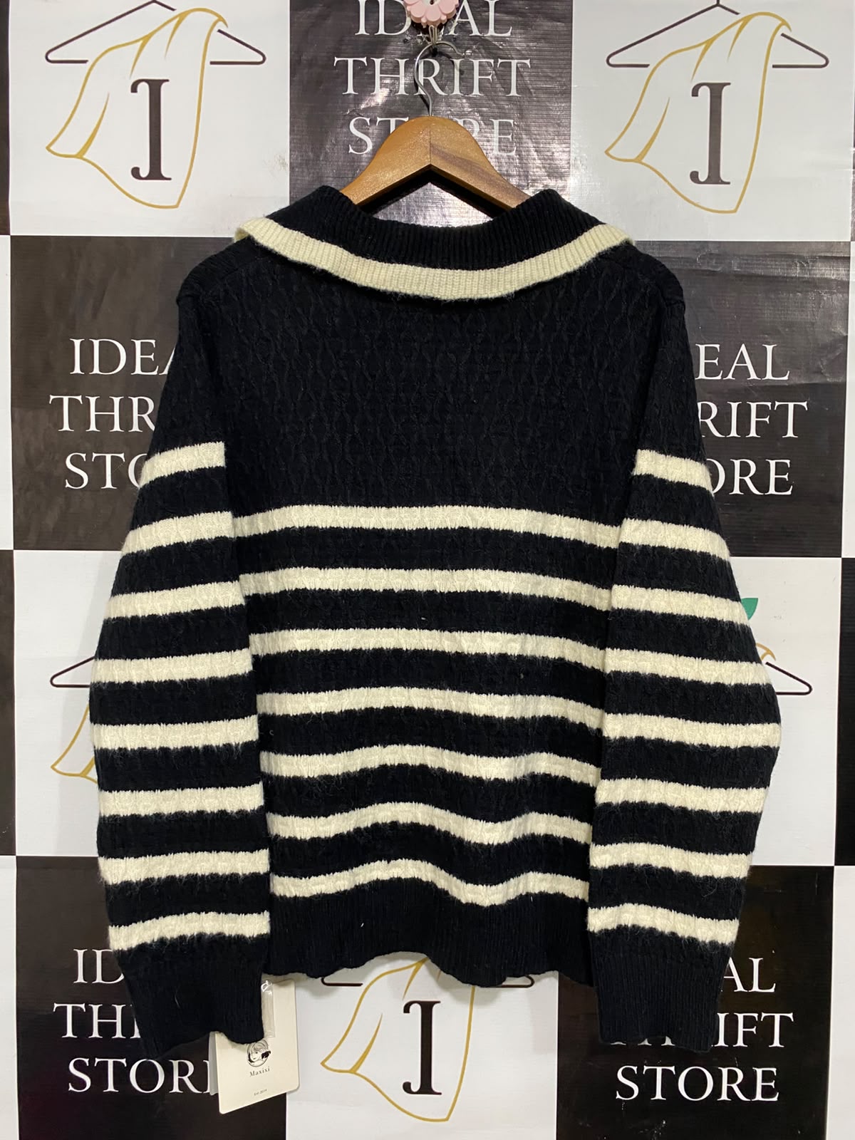 MAXIXI |XL| BUST 22| A61| BLACK AND WHITE STRIPED COLLARED TECHNICAL UTILITY CARDIGAN