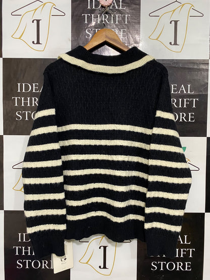 MAXIXI |XL| BUST 22| A61| BLACK AND WHITE STRIPED COLLARED TECHNICAL UTILITY CARDIGAN