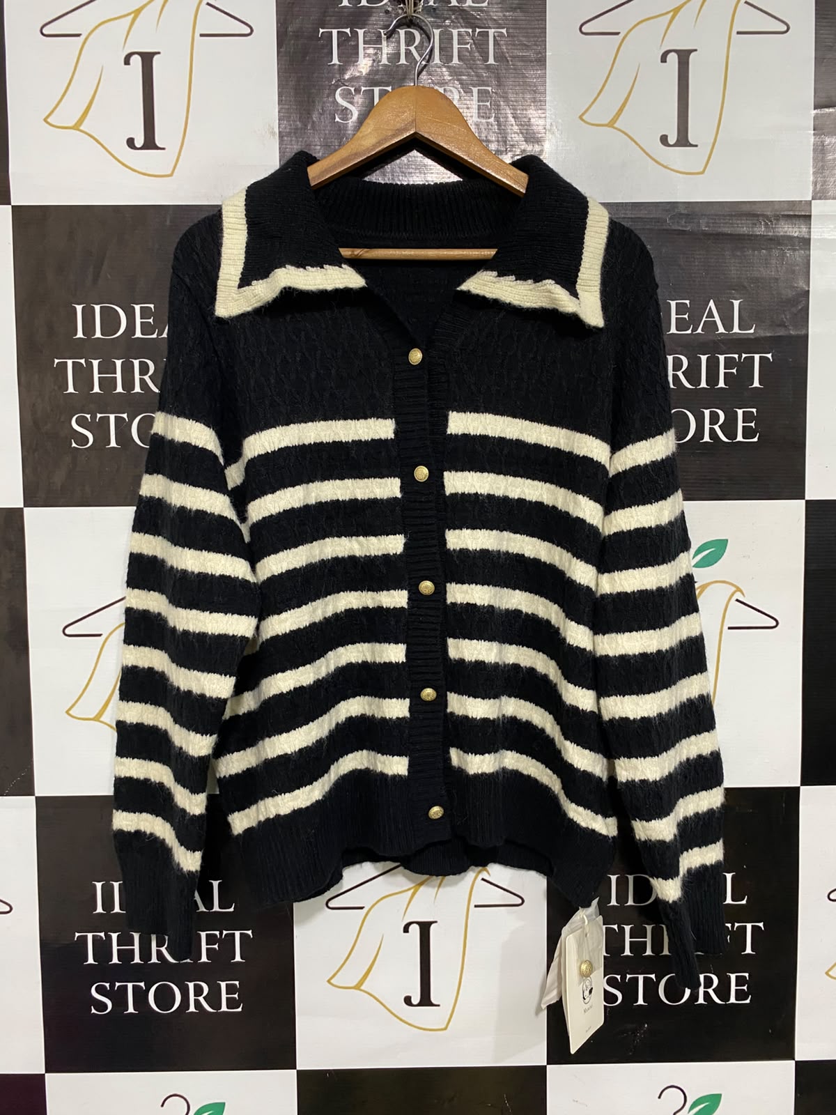 MAXIXI |XL| BUST 22| A61| BLACK AND WHITE STRIPED COLLARED TECHNICAL UTILITY CARDIGAN