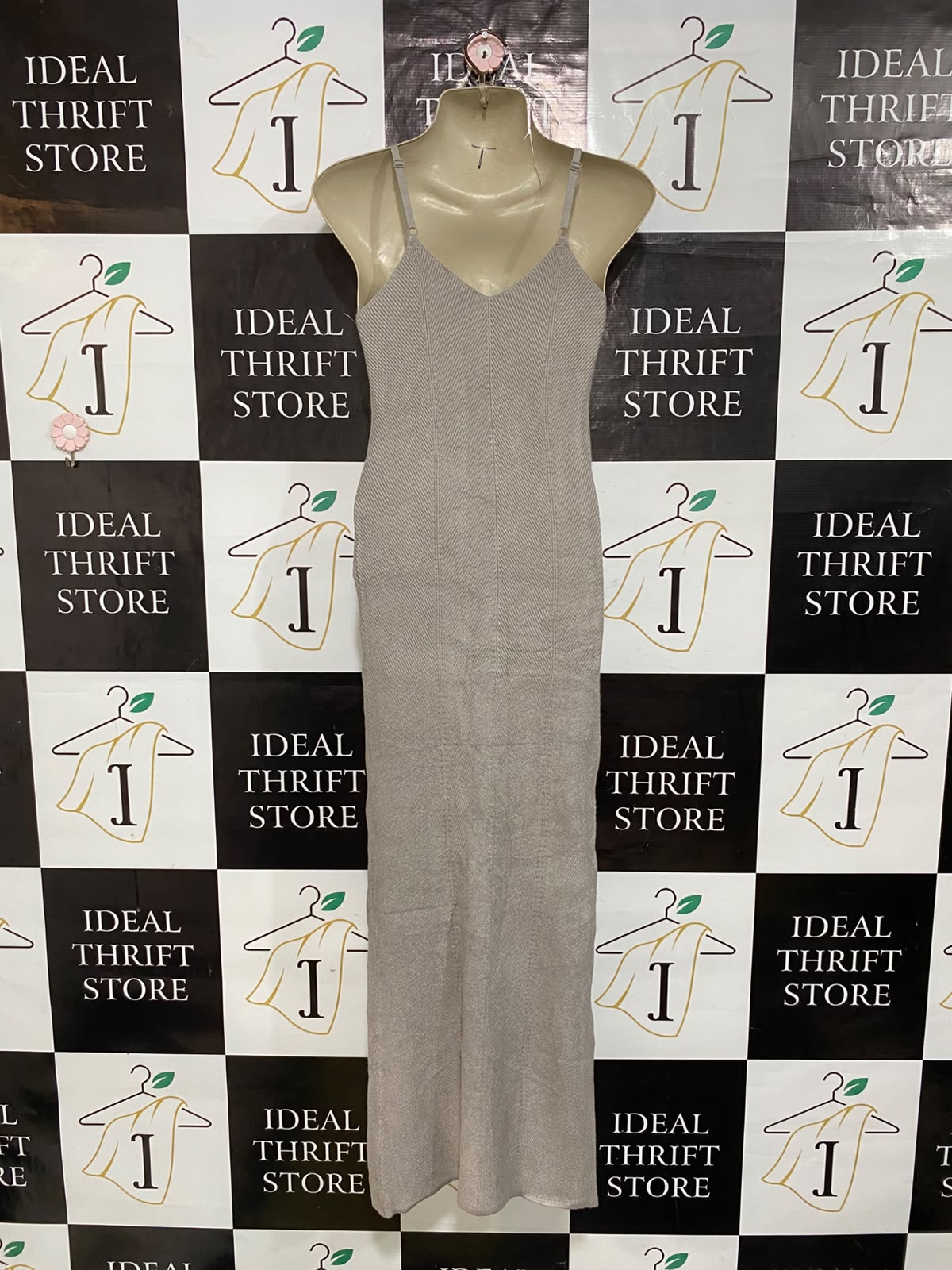 FRESHMAN |XS| BUST 14| A61| GREY METALLIC RIBBED CAMI TECHNICAL UTILITY MAXI DRESS